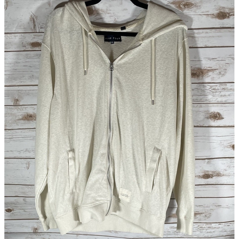 Five Four Men's XXL Full Zip Hoodie Cream/Off White Casual Sweatshirt